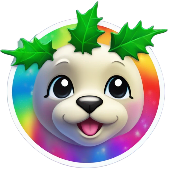Lisa frank rainbow seal with Christmas holly  emoji