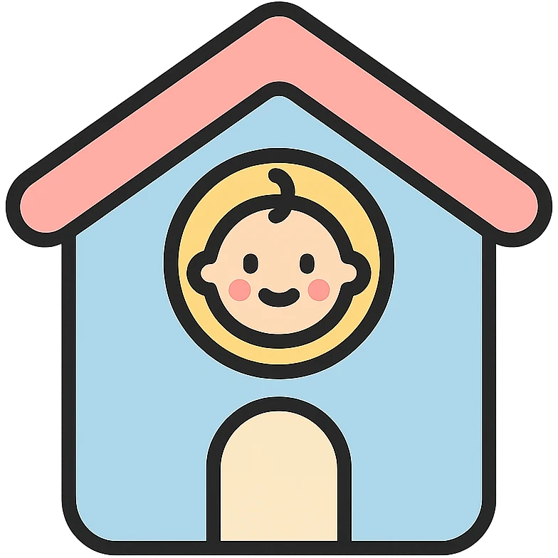 vector icon of a baby house, soft pastel colors, flat design, round edges, white background, modern icon style emoji