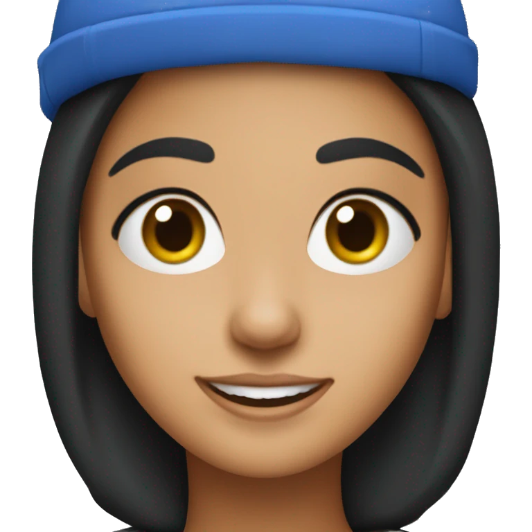 create an emoji of a hispanic girl with black hair with a blue hat similar to joe goldberg emoji