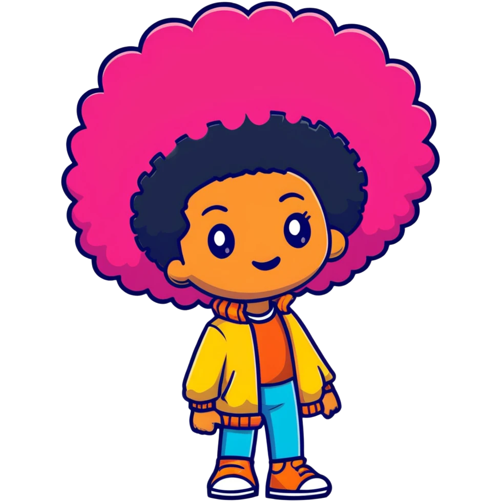 Funky character with colorful afro hairstyle, disco style emoji