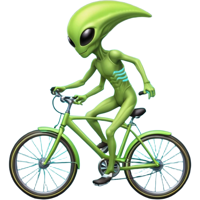 energy alien riding a bicycle, glowing light body, floating energy trails, non-physical alien form interacting with bike, fantasy sci-fi vibe, 3D cartoon, mobile game icon style, clean background, no text, no watermark
 emoji
