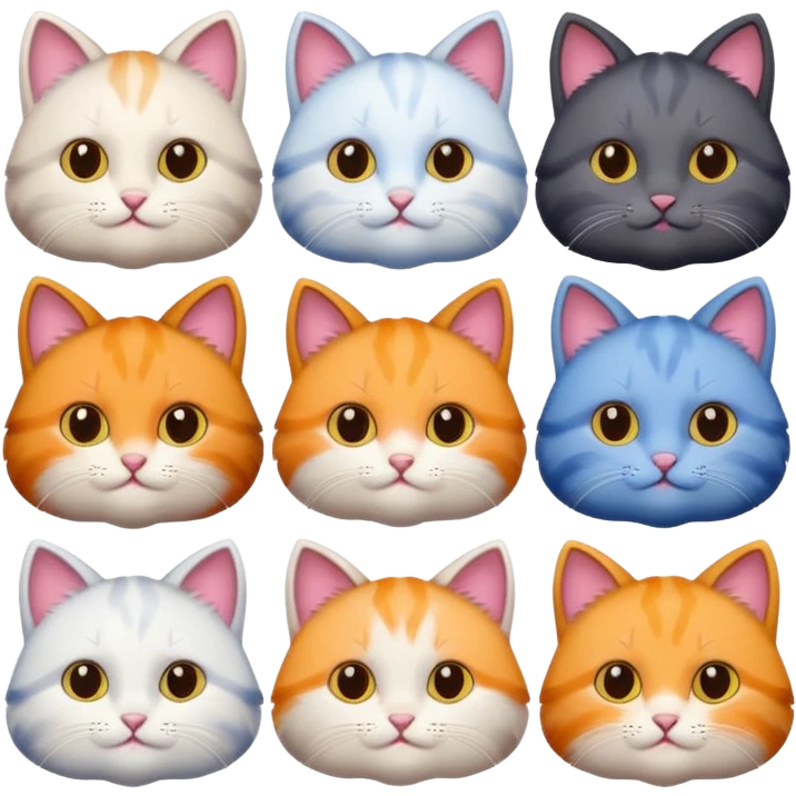 6 cats with different coloured coats emoji