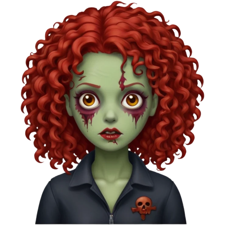 Emoji zombie feminino estilo iPhone com cabelo cacheado volumoso vermelho  emoji