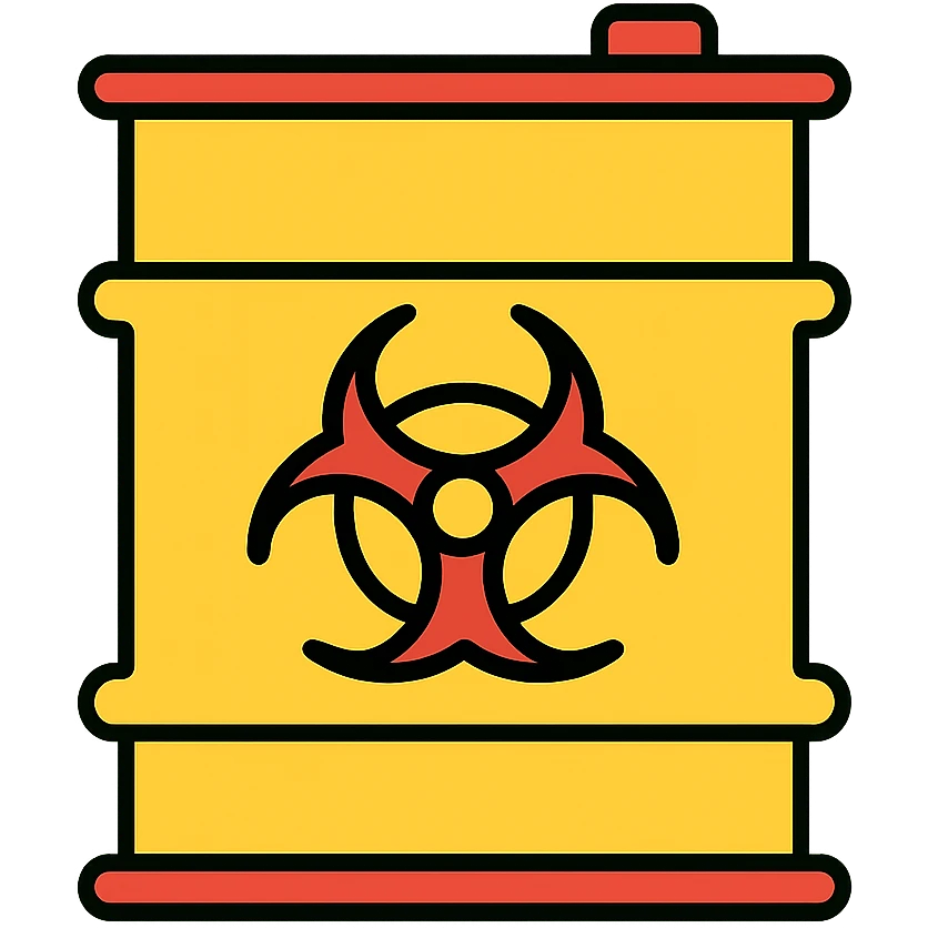 Add a bright radioactive green glow around the toxic barrel. Keep the background transparent. emoji