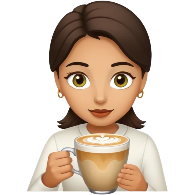 A girl with olive eyes enjoying her latte emoji