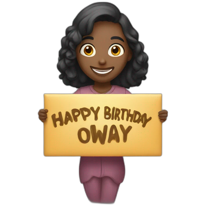 Person holding a sign that has “Happy Birthday Priya” emoji