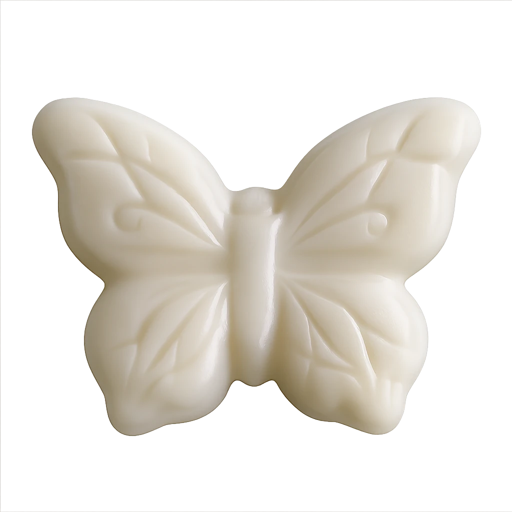Make the realistic butterfly-shaped candy white, isolated on a transparent background with no visible background. Maintain the realistic style of the candy. emoji