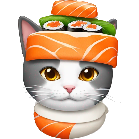 cat wearing sushi as a hat emoji