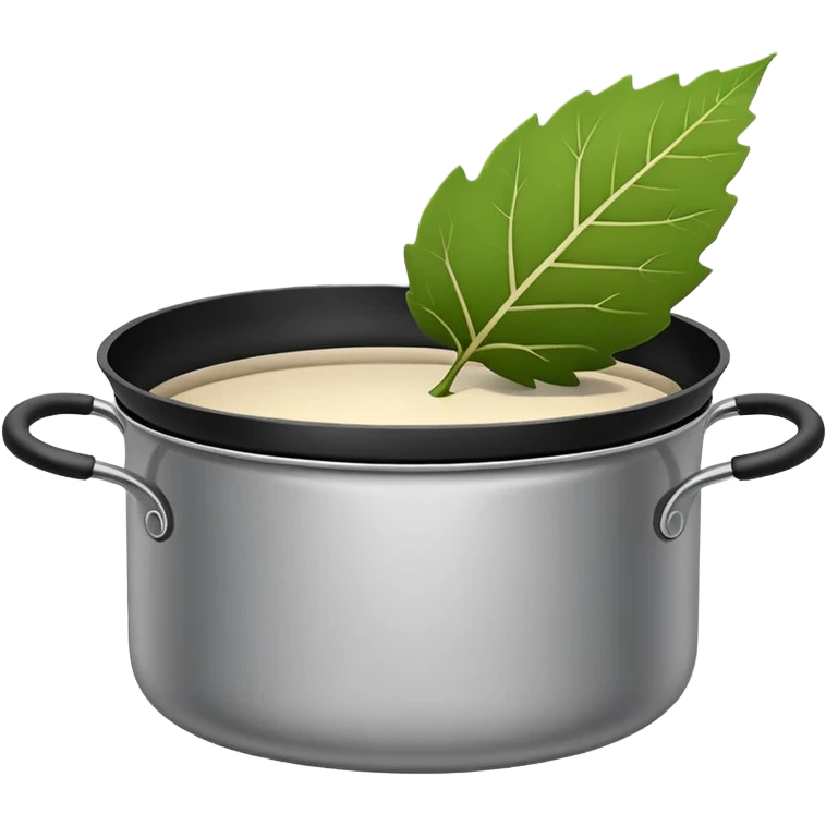 Minimalistic flat vector icon, iOS style, thin black contour on white background. Leaf inside a cooking pot. Clean, no text, no shadows.
 emoji