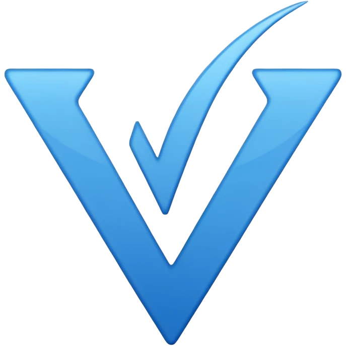 Logo certification de couleur bleu avec le symbole v emoji