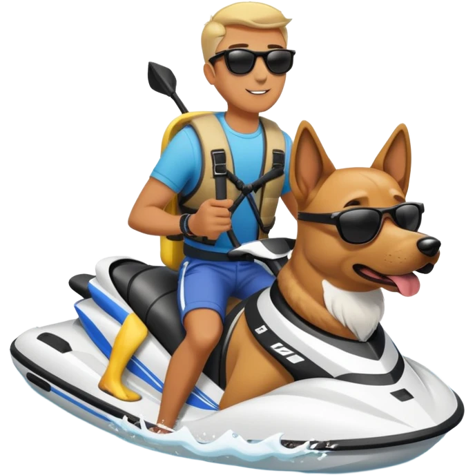 man jetskiing with dog on shoulder  emoji