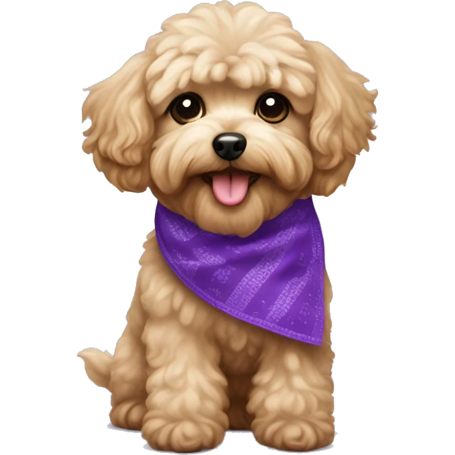Tan maltipoo dog with purple bandana emoji