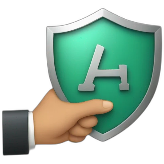 A hands holding a shield with a tick mark emoji