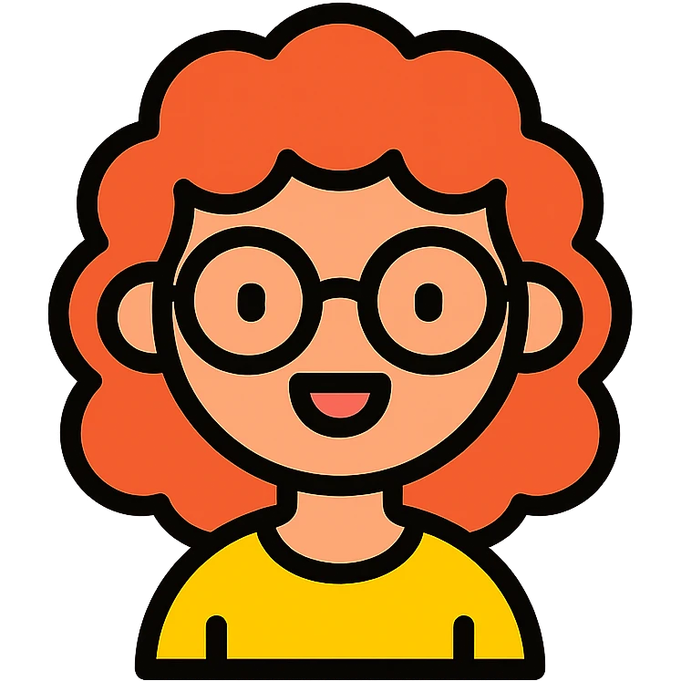 A cheerful curly-haired girl with glasses emoji