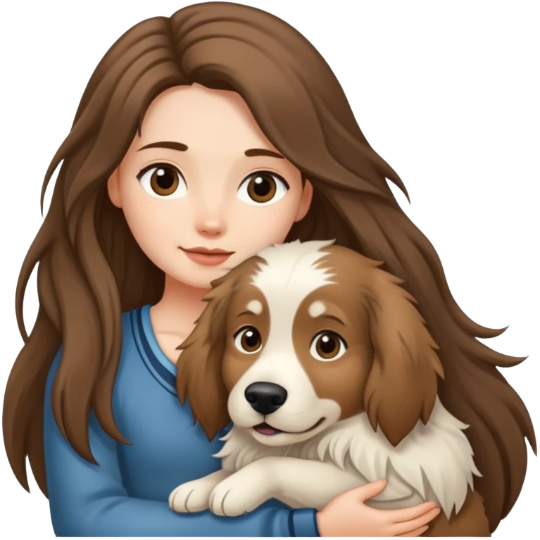 Black long-haired girl holding an Alaskan dog emoji
