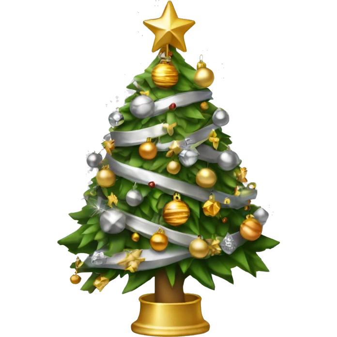 Christmas tree with gold and silver ordainments emoji