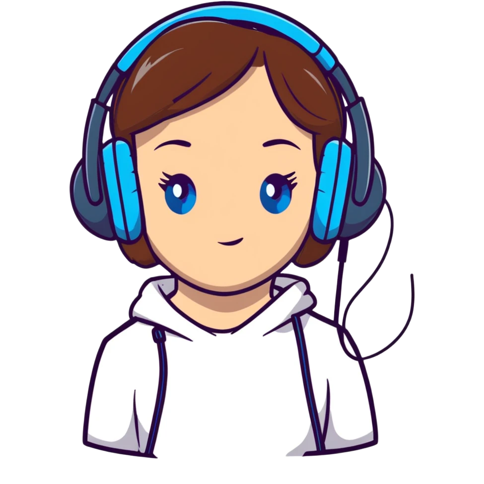 Girl with brown hair and blue eyes with headphones emoji