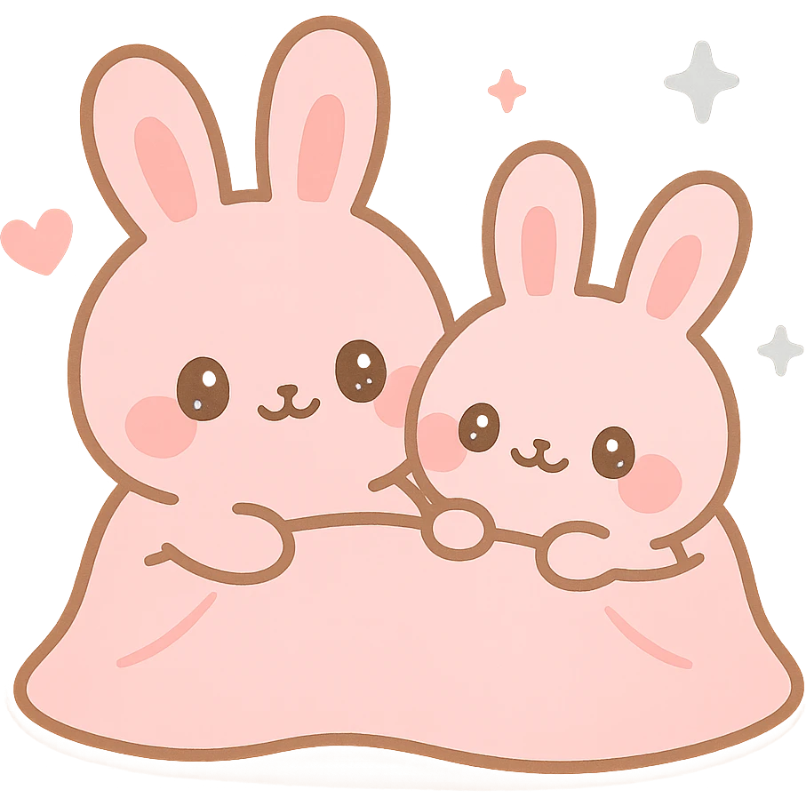 pink bunnies snuggling in blanket emoji