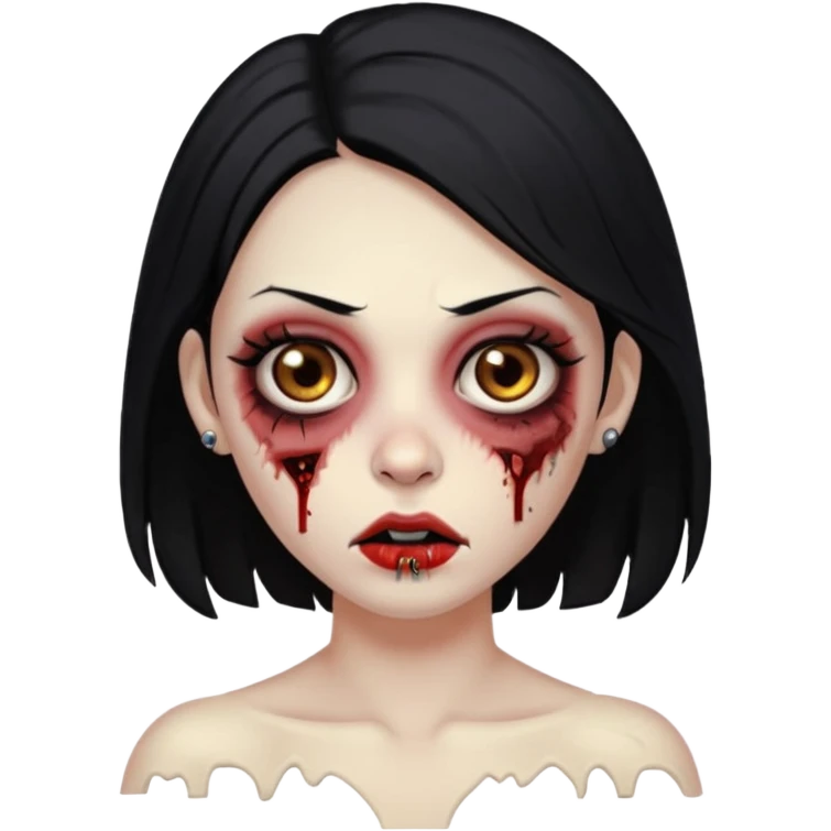 Make an emoji of a zombie woman with black hair, almond-shaped brown eyes and a labret piercing on her left lip. emoji
