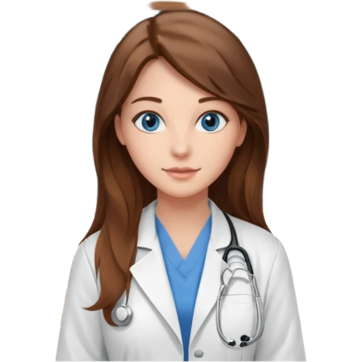 university classroom that says nursing school on the board with a pretty female nursing student with long brown hair, blue eyes emoji