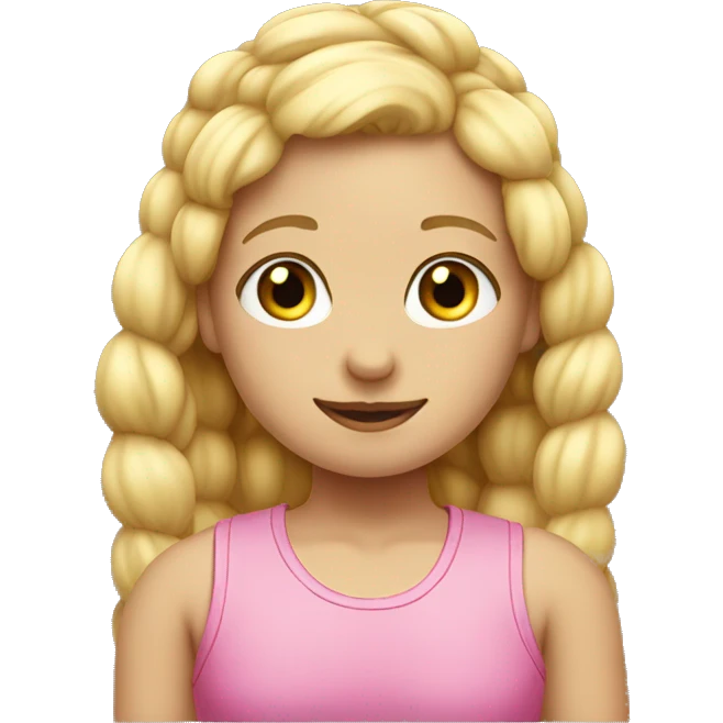 Girl with blonde pigtails,pink tank top, emoji