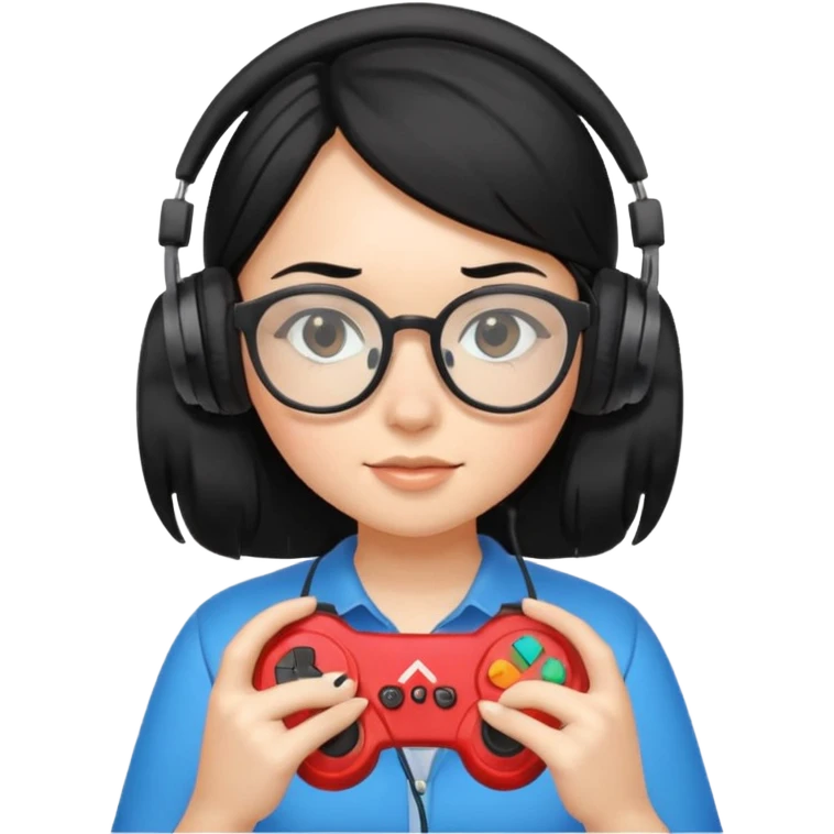 
gamer, black hair girl with glasses, headphone, gamepad emoji