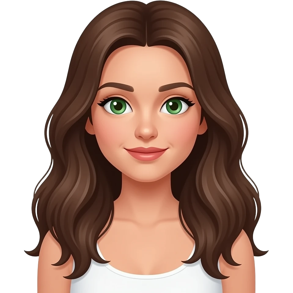 ado brune aux cheveux long et aux yeux verts vue bustier emoji