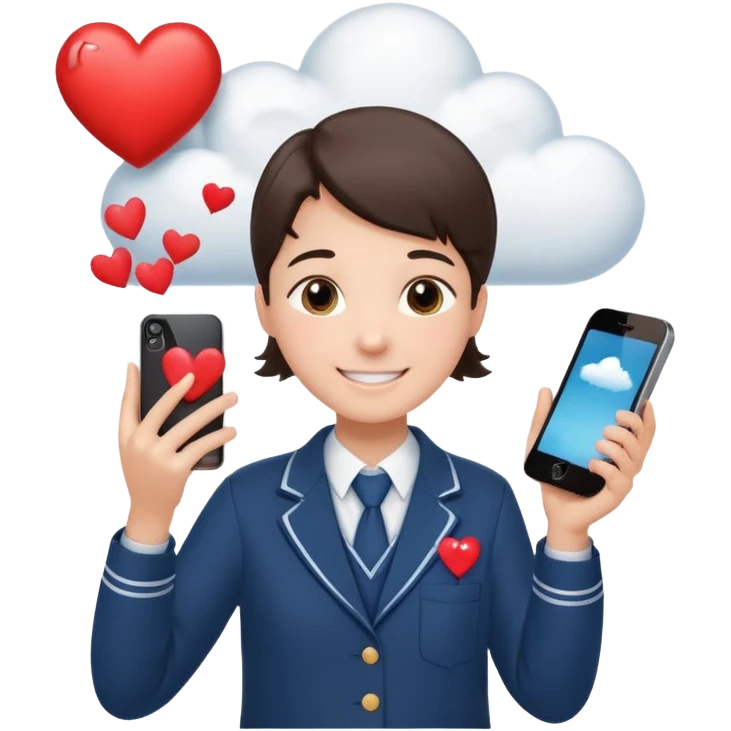 сгенерируй эмоджи где школьник из первого класса в костюме школьном деловом звонит по телефону айфону и от него исходит облачко с сердечками внутри как будто он говорит кому-то по телефону «я тебя люблю» его лицо в немного краснеет и улыбается типо от милоты  emoji