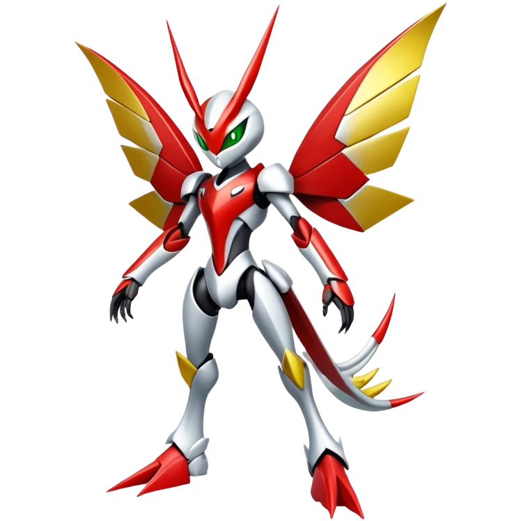 Cute Cool Edgy Shiny Futuristic Ethereal Legendary Kartana-Digimon-Scizor-hybrid full body emoji