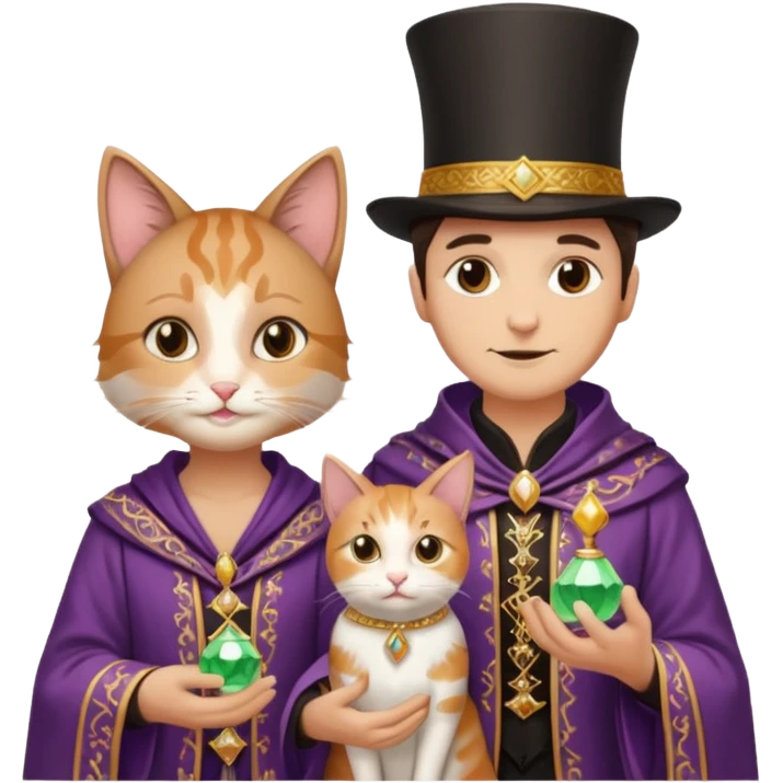 magician couple and their pet cat emoji