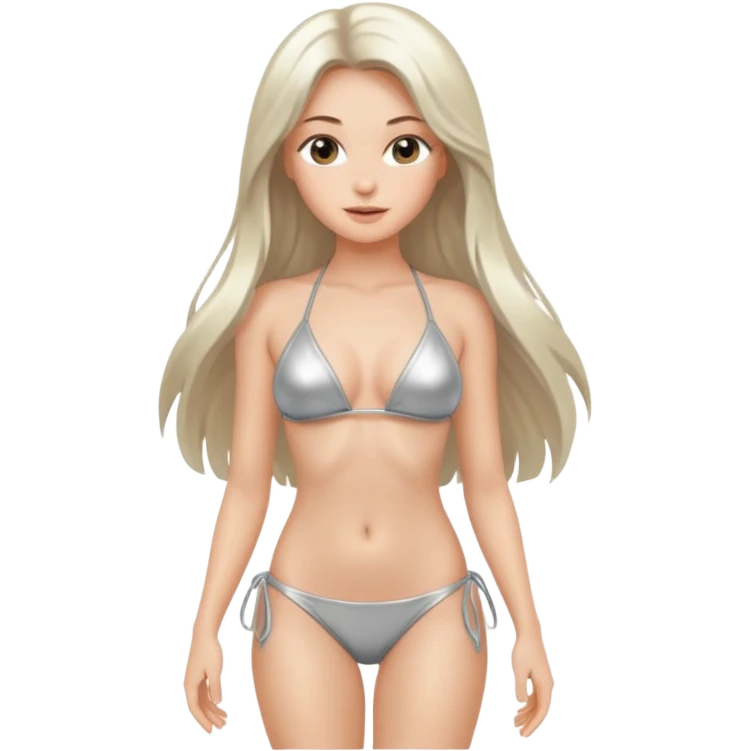 woman with light long hair in silvr bikini looking at the camera with sexy pose emoji