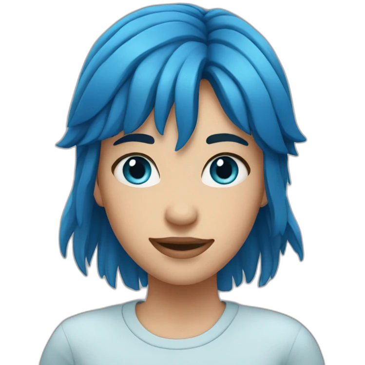girl blue hair mullet face blue eyes emoji