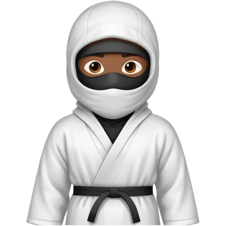 All white ninja robe with no black with white ski mask to cover face and neck with a hoodie on and dark brown skin color emoji