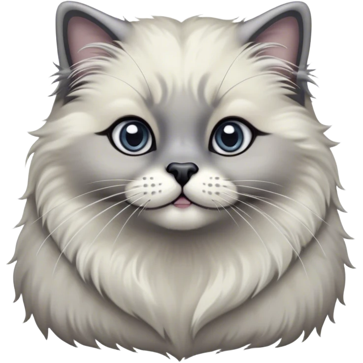 Cinematic Adorable Fluffy Grey Seal Ragdoll Cat Portrait Emoji, Head tilted cutely with big, sparkling eyes, soft grey fur with darker seal points on the ears, face, and paws, Simplified yet irresistibly adorable features, highly detailed, glowing with a soft, warm glow, high shine, affectionate and playful, stylized with a touch of whimsy, bright and endearing, soft glowing outline, capturing the essence of a curious and loving kitten, so cute it feels like it could leap out of the screen and snuggle up for a cuddle! emoji