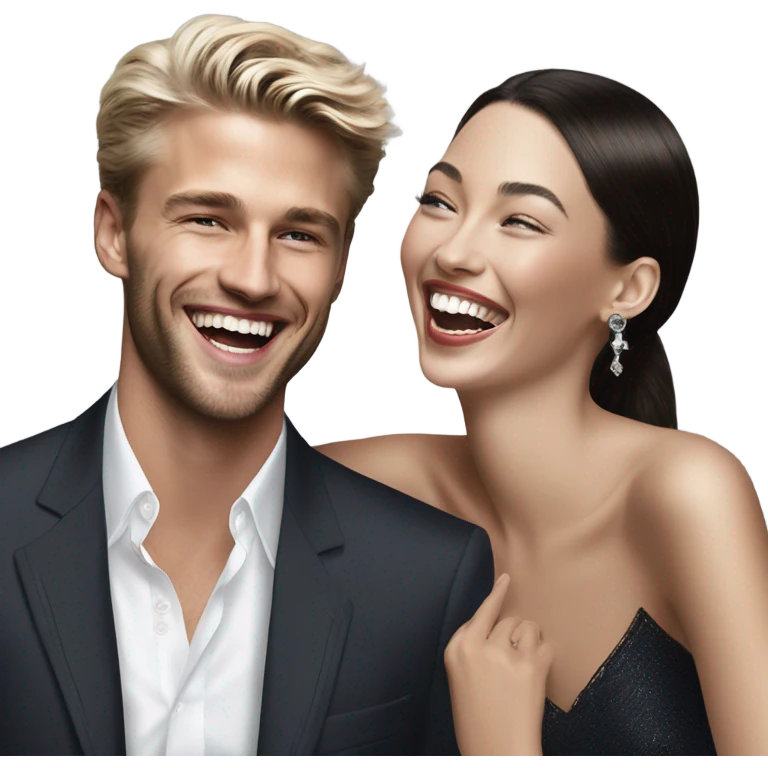 Hyper Realistic beautiful dior model laughing with a handsome male model  emoji