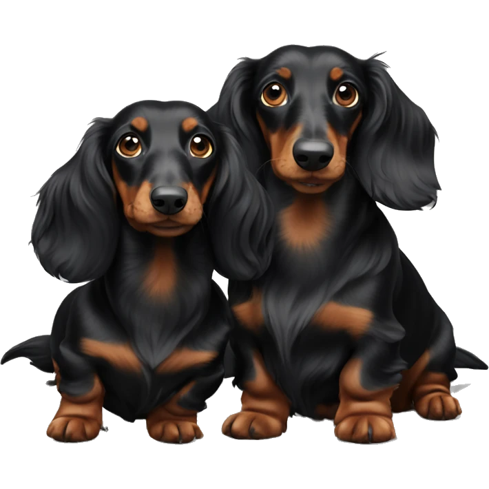 Two black long haired dachshunds together  emoji