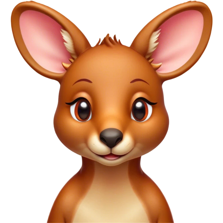 Cinematic Cute Kangaroo Portrait Emoji, Head tilted playfully and inquisitively, featuring a glossy red-orange fur with soft, rounded ears and round, sparkling amber eyes full of curious mischief, Simplified yet irresistibly adorable features, highly detailed, glowing with a warm, friendly glow, high shine, affectionate and bouncy, stylized with a touch of outback whimsy, bright and endearing, soft glowing outline, capturing the essence of a mischievous yet loving kangaroo, so playful it feels like it could hop out of the screen and into your arms! emoji