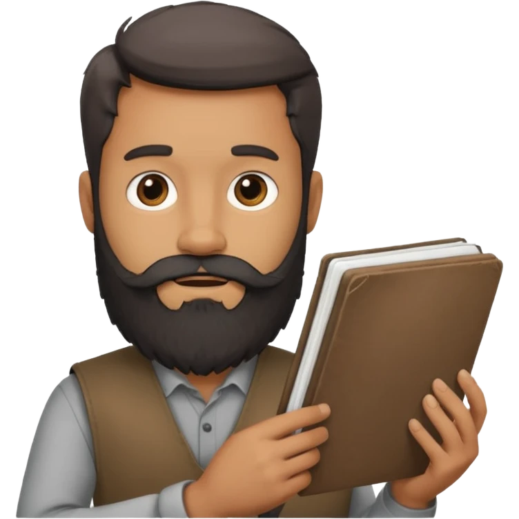 Bearded man with charcoal + sketchbook emoji