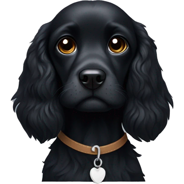 Small completely black spaniel with black fur on his whole face and white fur only on his chest emoji