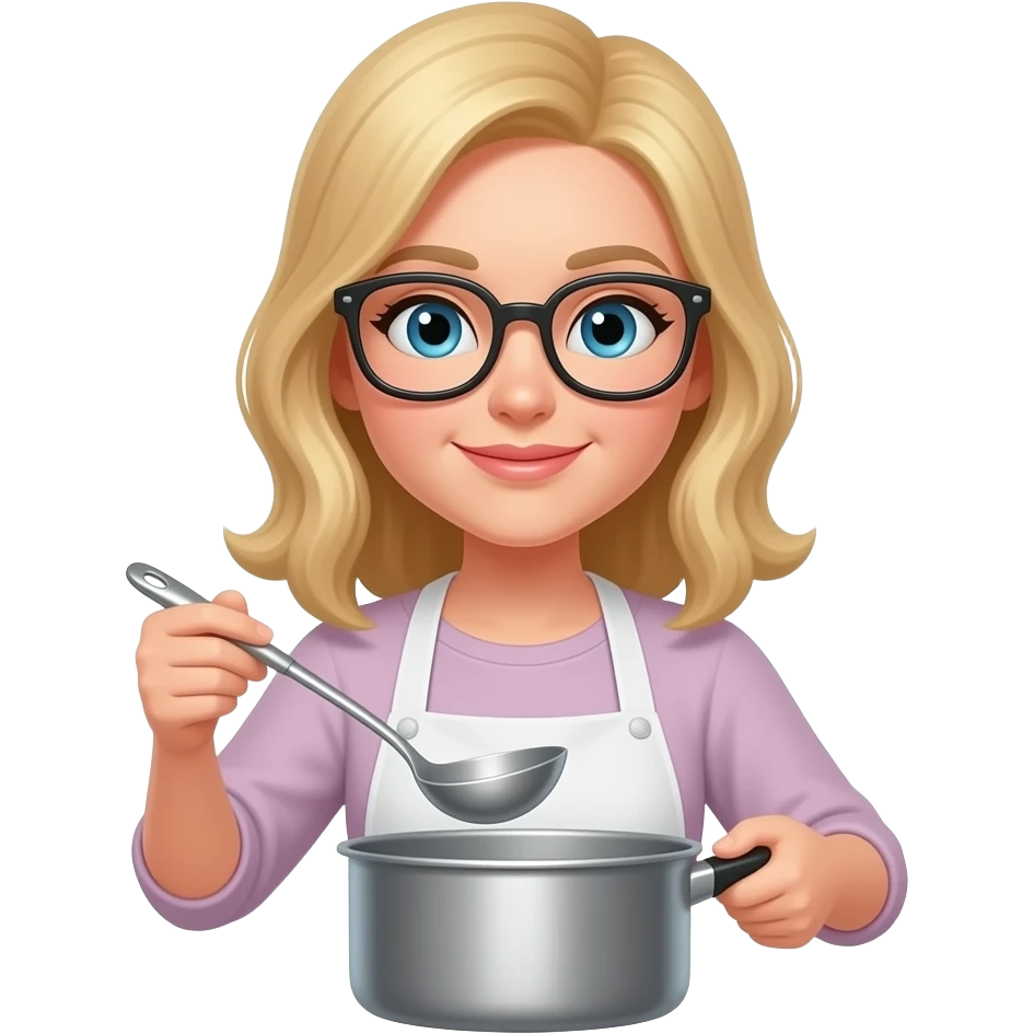 blonde woman cooking glasses ladle emoji