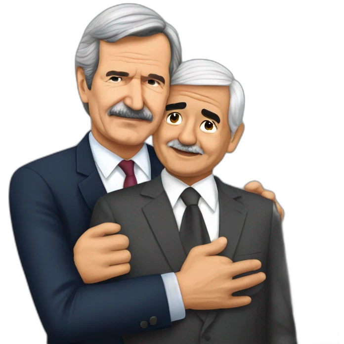 Vicente Fox Quezada hugging to Andres Manuel Lopez Obrador fronted emoji