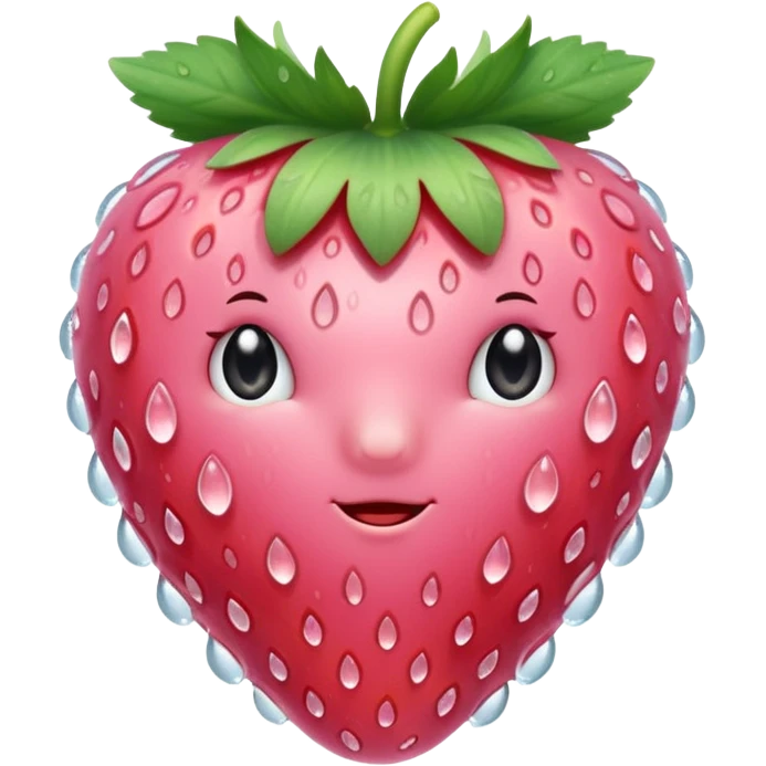 A soft pink strawberry with dew drops, glossy, elegant and cute emoji