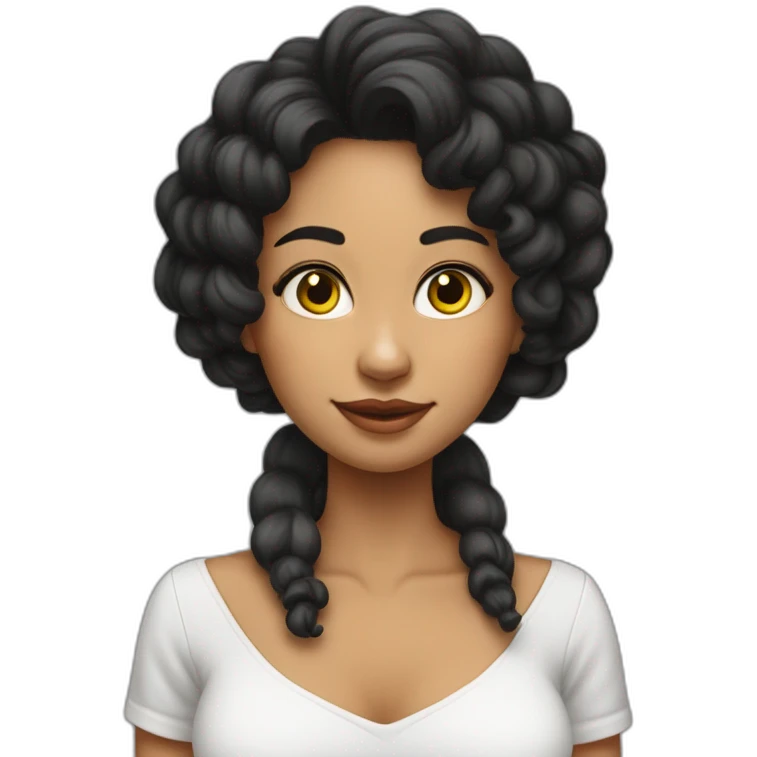 Thayri Galicia mujer educadora morena cabello negro largo y liso con fleco emoji