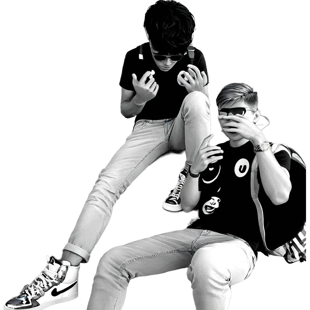 boys in greyscale style emoji