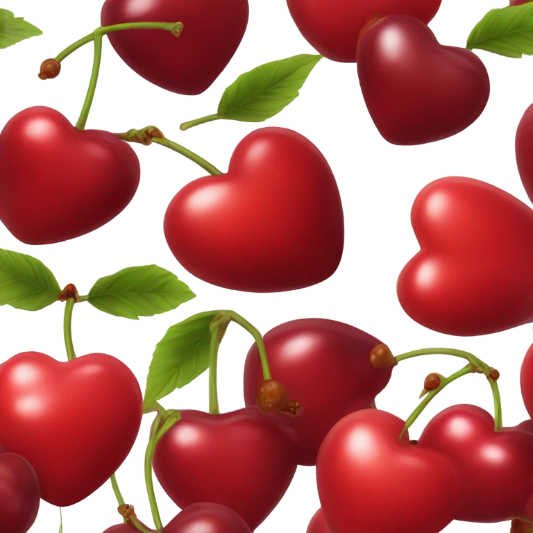 Realistic isolated heart shaped cherries with different shades of red and sizes. emoji