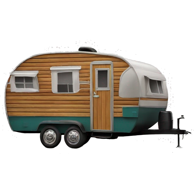 Realistic vintage round wooden travel trailer isolated.  emoji