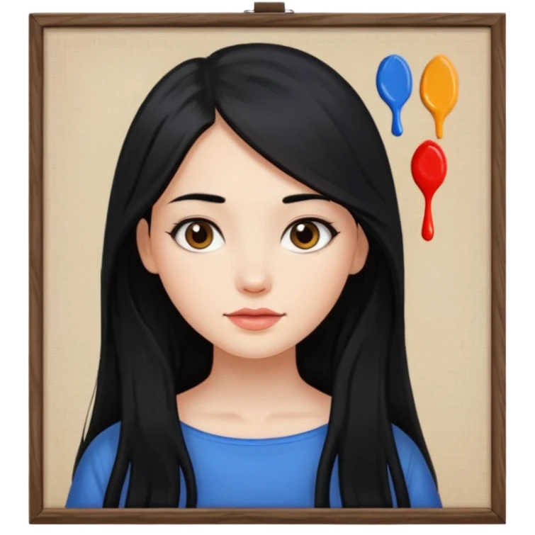 Girl with long black hair painting on a canvas emoji