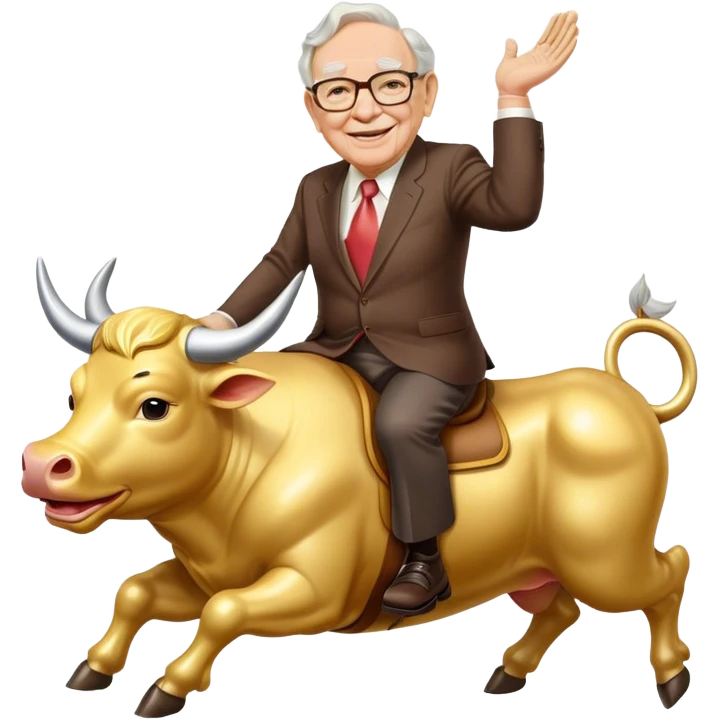 happy Warren Buffet riding golden bull emoji