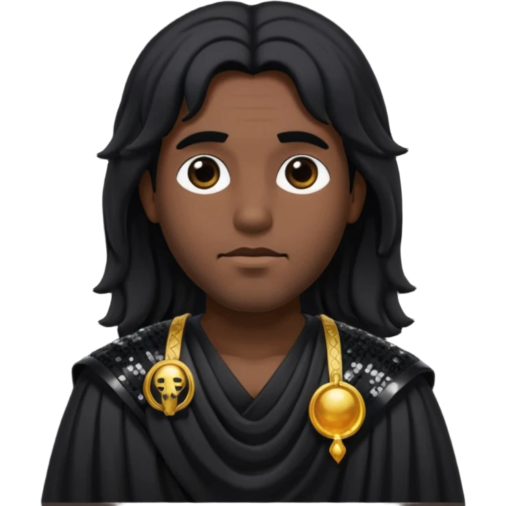 Pluto Death God with long black hair, black sequin toga emoji