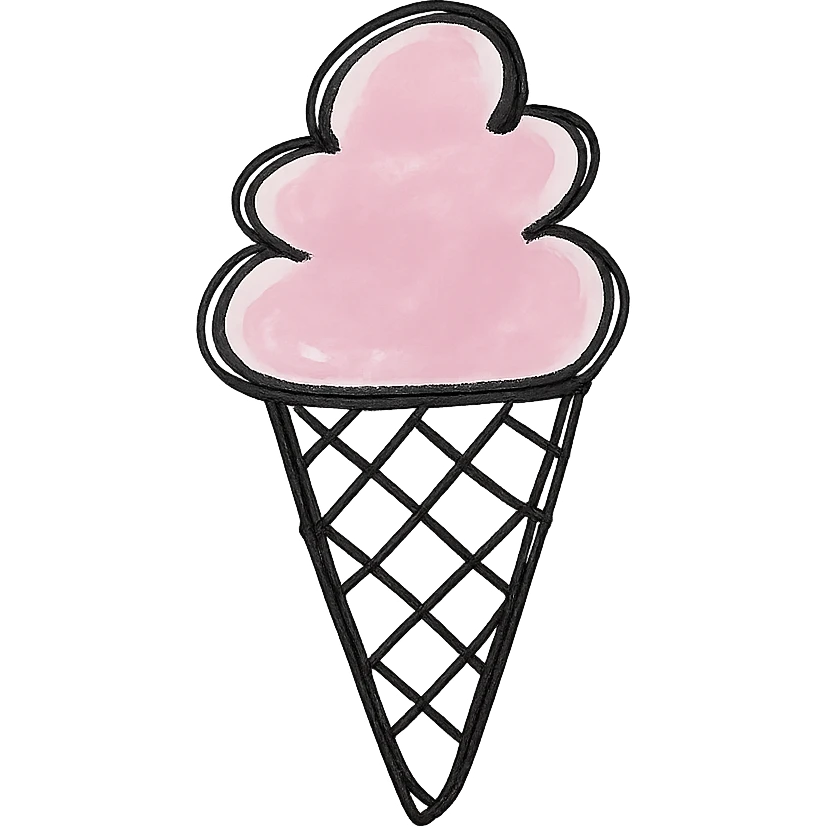 hand drawn outlined icon of a pink ice cream cone, no fill, thick lines emoji